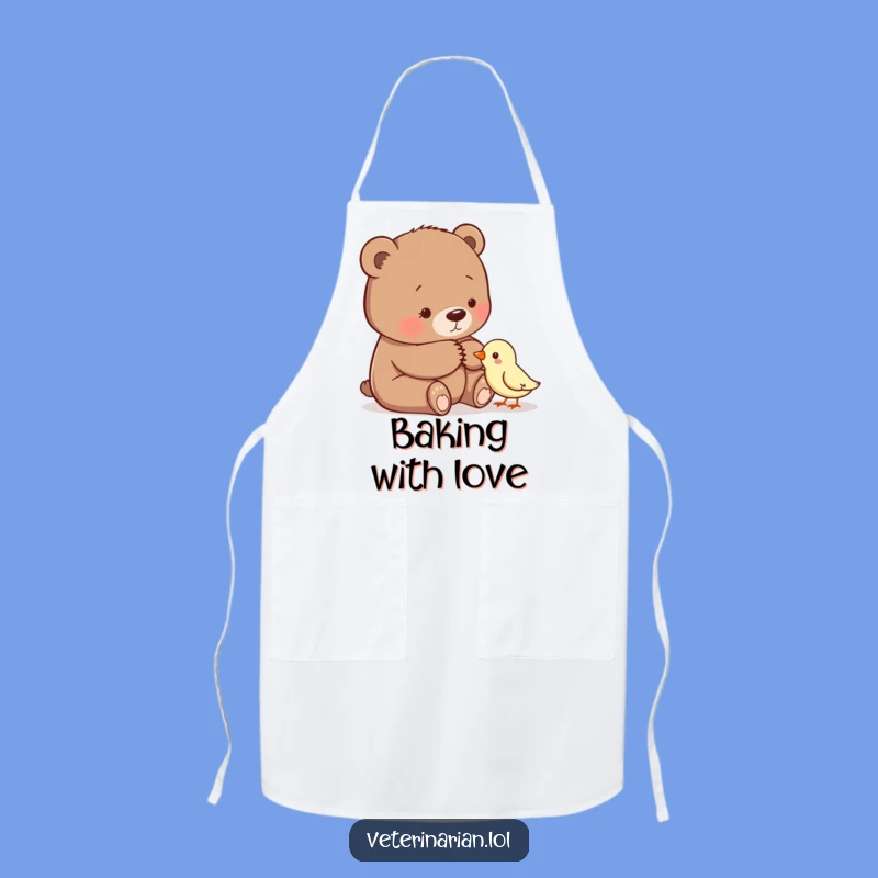 Funny Bear Comforting Bird Apron - Cook with Kindness, Perfect Heartwarming Funny Gift