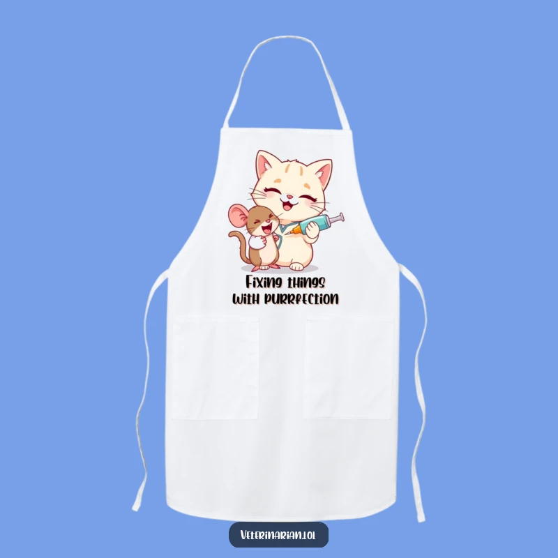 Funny Cat Vet Apron: Giggling Pharmacist & Mouse Kitchen Decor, Gift