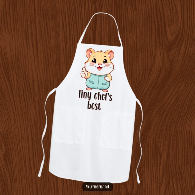 Funny kitchen apron featuring a smiling hamster in tiny scrubs giving a cheerful thumbs-up, perfect for cooking with positivity.