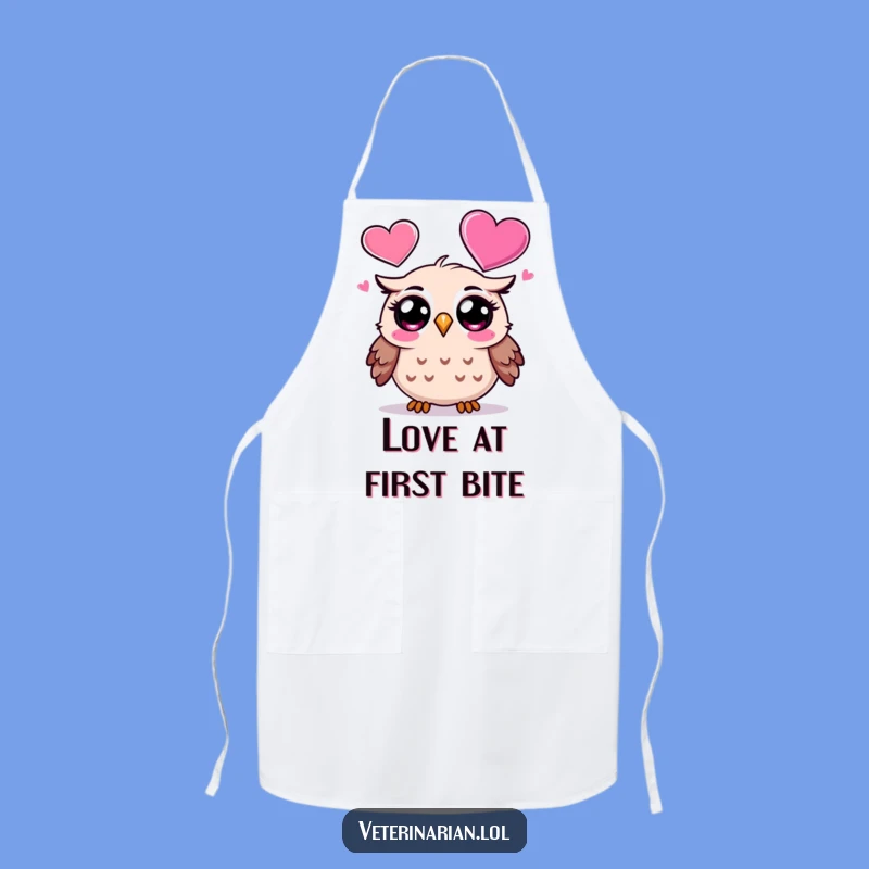 Funny Owl Chef Apron: Surprised Cartoon Owl With Heart, Kitchen Funny Gift