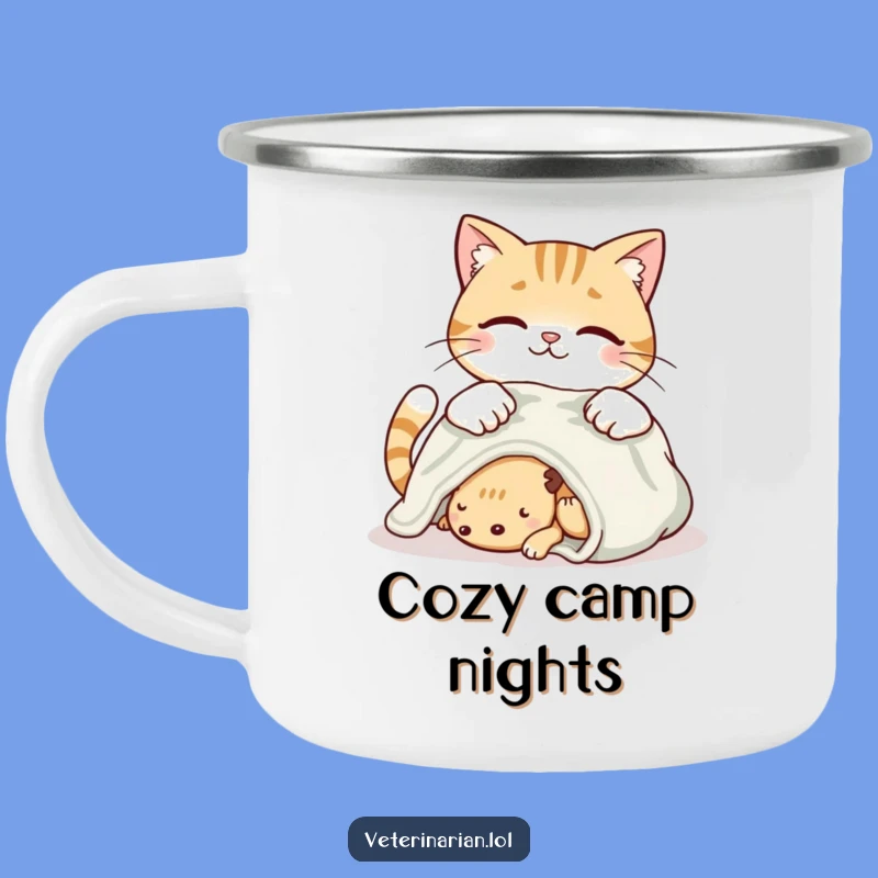 Funny Caring Cat Camping Mug: Sip Comfort in the Wild