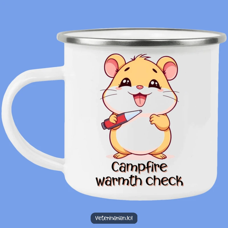 Funny Hamster Camp Mug: Sick Cartoon Hamster Temperature Check, Outdoor Funny Gift