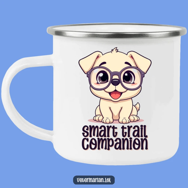 Funny Puppy Glasses Camping Mug: Adventure-Ready Humor for Smart Campers