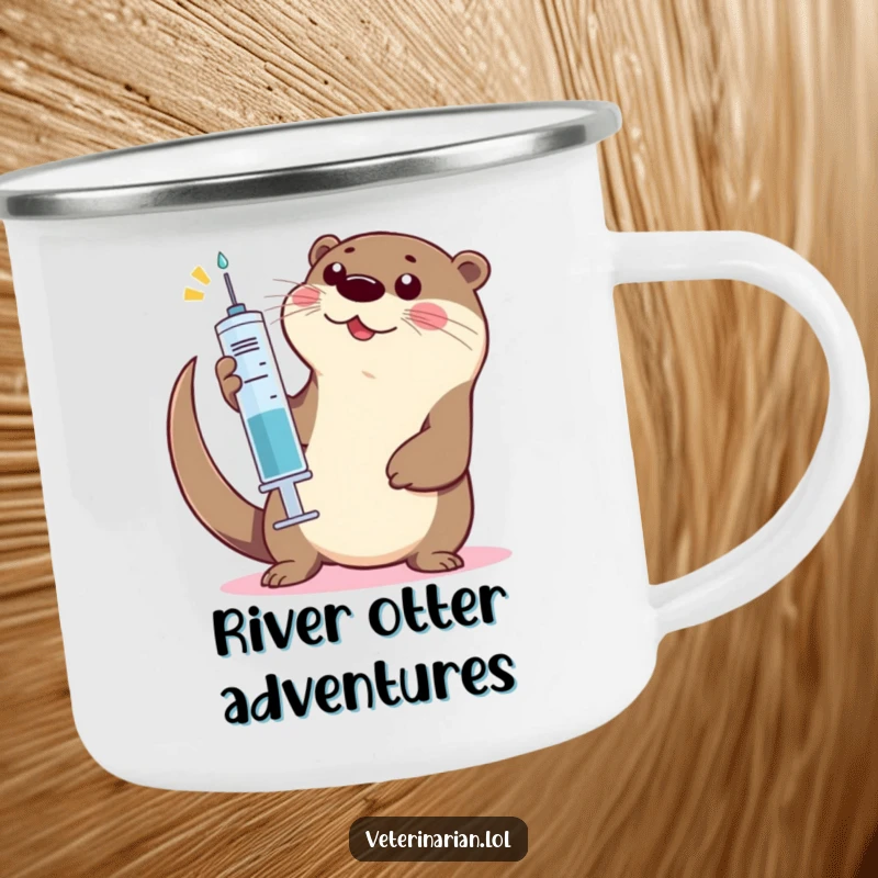 Funny Otter High-Five Camping Mug: A robust camping mug with a design of a playful otter giving a high-five with a large syringe.