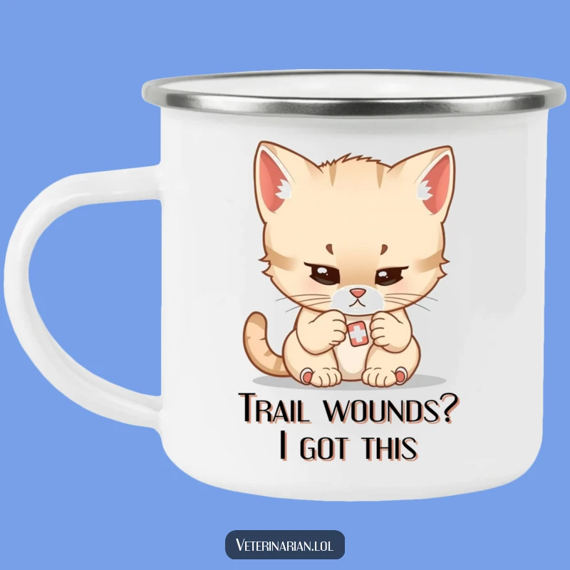 Funny Kitten Doctor Camping Mug - Enamel Caring Cat Gift