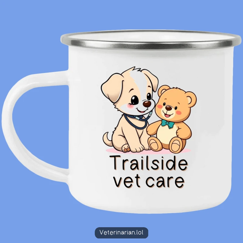 Funny Puppy Vet Camping Mug: Enjoy Drinks with This Adorable Doctor Dog & Teddy Bear!