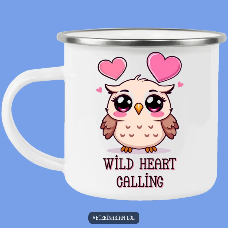 Funny Owl Camp Mug: Surprised Owl Sees Heart Icon, Outdoor Funny Gift