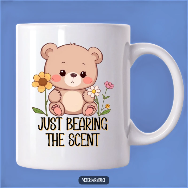 Funny Bear Flower Mug: Gentle Curiosity Captured, Perfect Nature Lover Gift