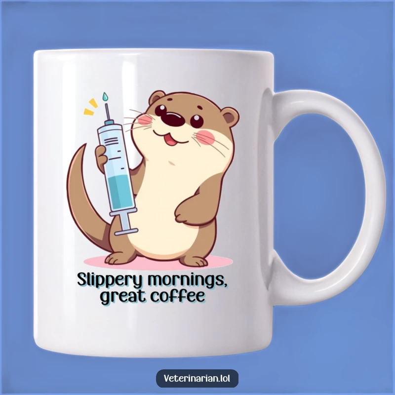 Funny Otter High-Five Mug: Playful otter with syringe, a hilarious funny gift for nurses.