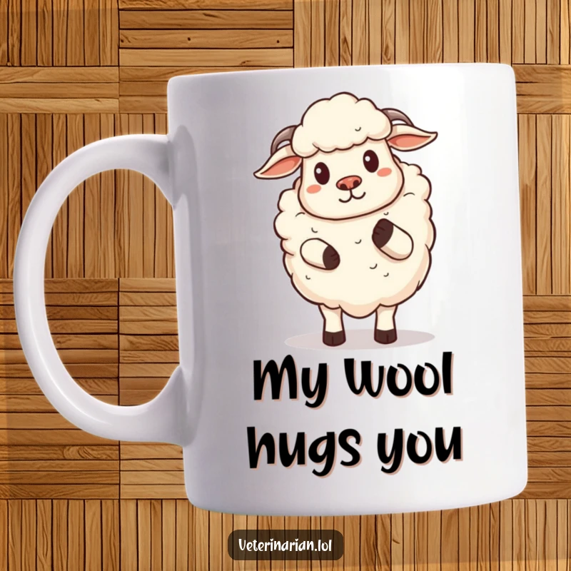 Funny Sheep Mug: Cartoon sheep proudly giving a gentle hoof pat, symbolizing comfort and kindness, a perfect funny gift.