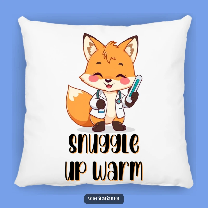 Funny Fox Vet Pillow: Cozy Smile & Thermometer Cushion, Perfect Gift
