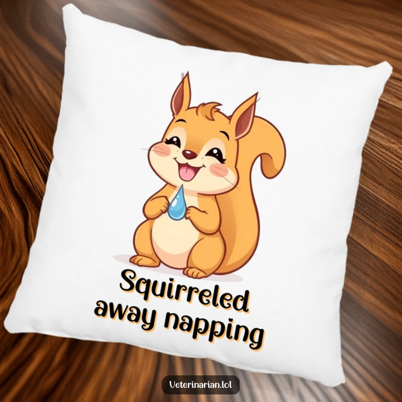 Funny Squirrel Dropper Pillow: A soft pillow featuring a happy squirrel balancing a small dropper on its nose with a wide grin.