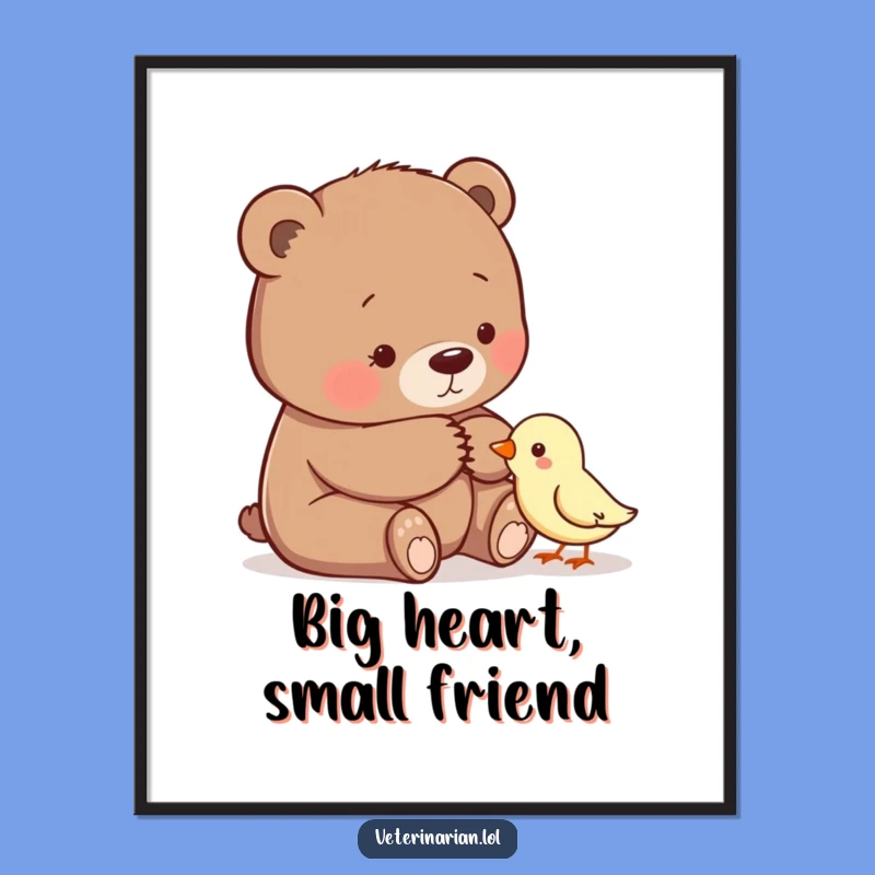 Funny Bear Comforting Bird Digital Print - Gentle Friendship Art for Instant Funny Gift