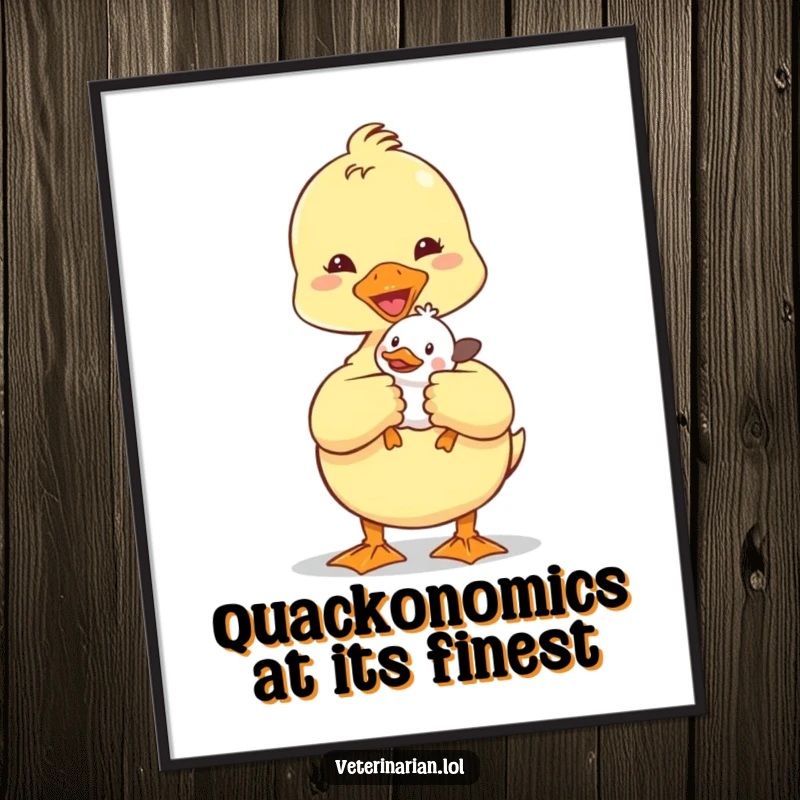 Funny Duckling Vet Digital Art Print: A heartwarming scene of a duckling vet caring for a small patient, ready to download and display.