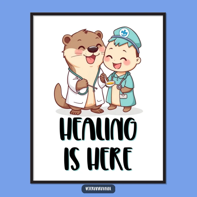 Funny Otter Vet Digital Art: Instant Hilarious Download for Animal Lover Decor