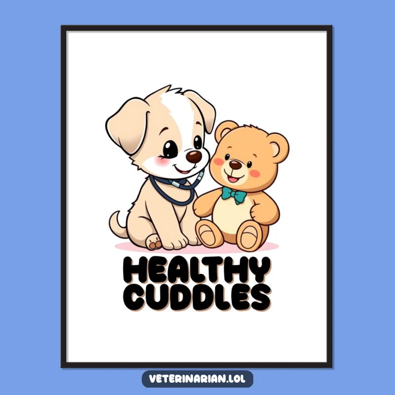 Funny Puppy Vet Digital Art: Instant Download of Adorable Doctor Dog & Teddy Bear!