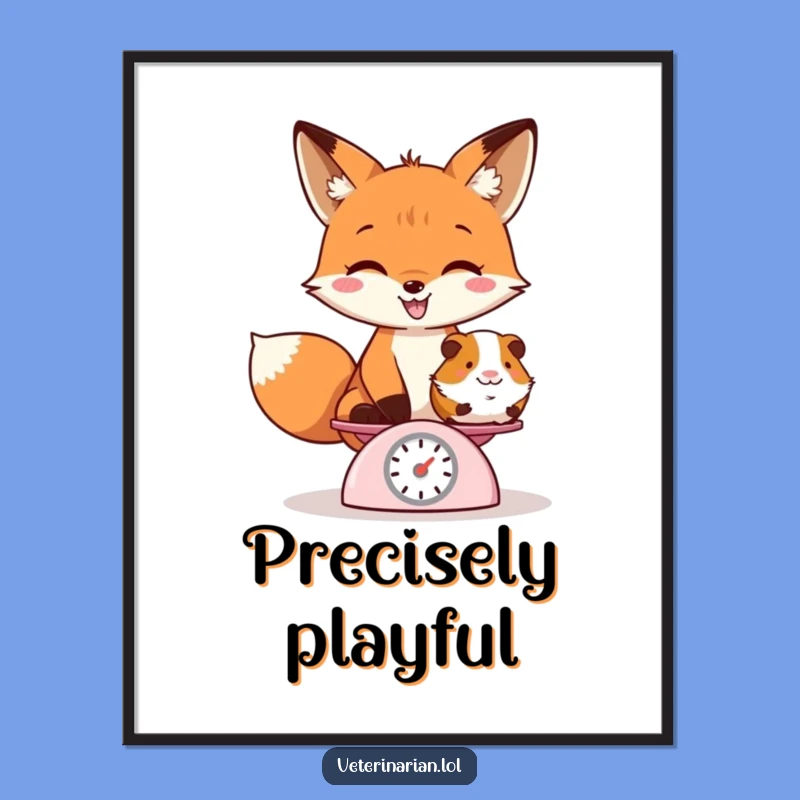 Funny Fox Weighing Guinea Pig Digital Print - Whimsical Animal Art for Instant Funny Gift