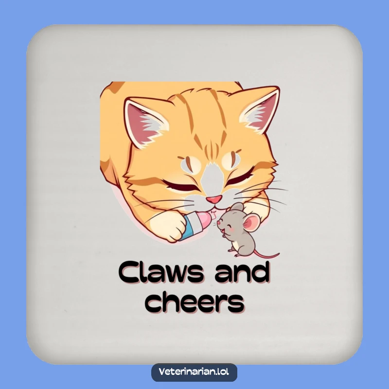 Funny Cat & Mouse Coaster: Kind Duo Protection, a cute and funny gift for tables.