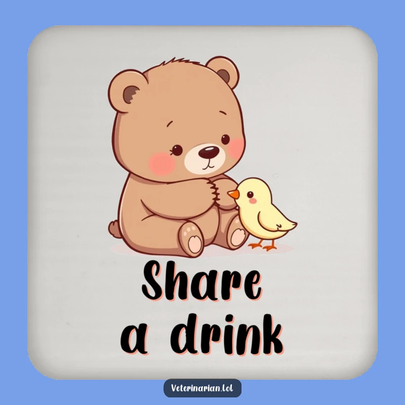 Funny Bear Comforting Bird Coaster - Protect Surfaces with Gentle Style - A Heartwarming Funny Gift