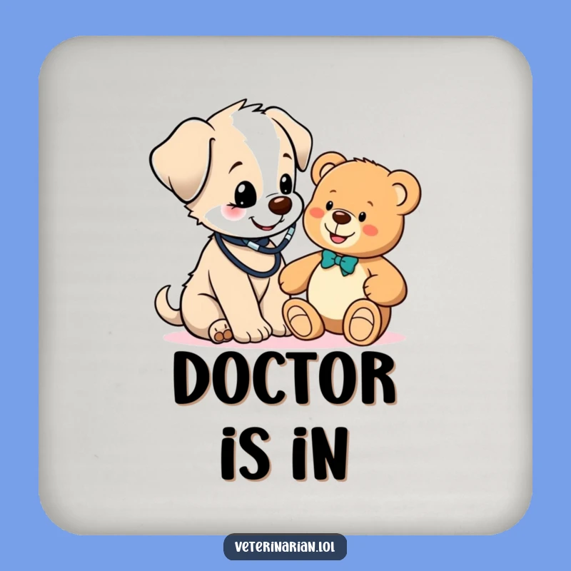 Funny Puppy Vet Coaster Set: Protect Surfaces with Adorable Doctor Dog Humor!