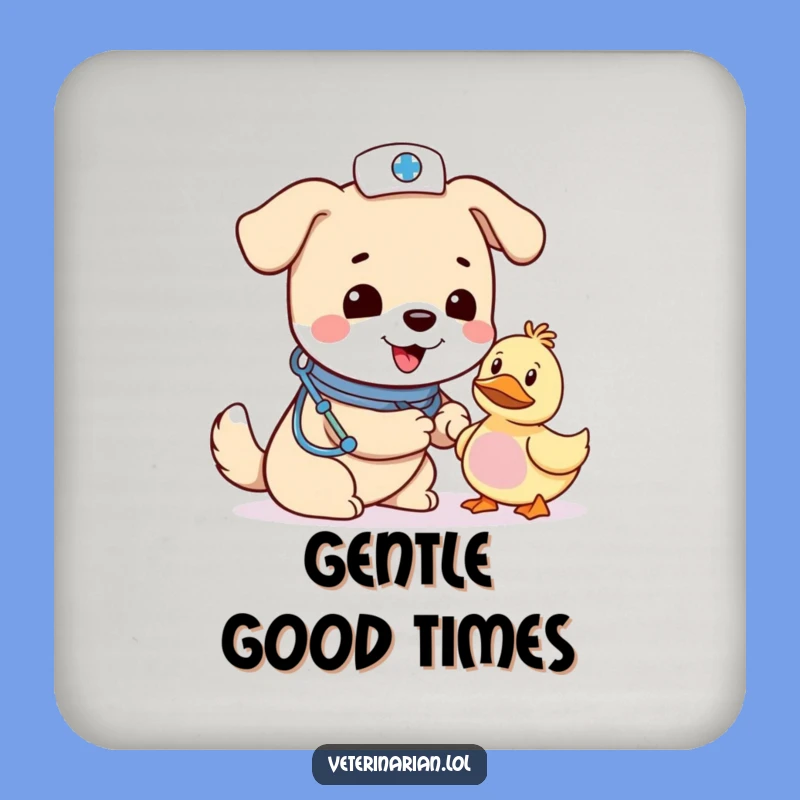 Funny Dog Vet Coaster: Caring Canine & Duck Protection, Gift Set