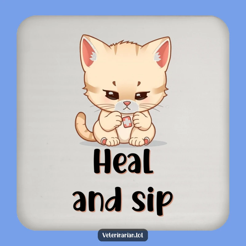 Funny Kitten Doctor Coaster Set - Cute Cat Bar Decor Gift
