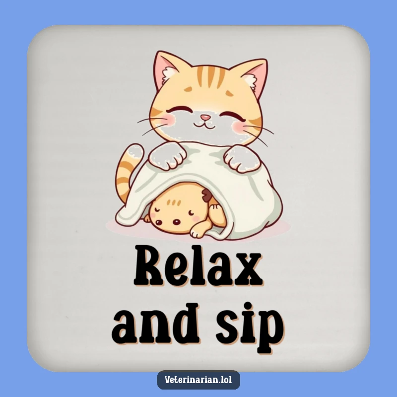 Funny Caring Cat Coaster Set: Protect Surfaces with Feline Grace