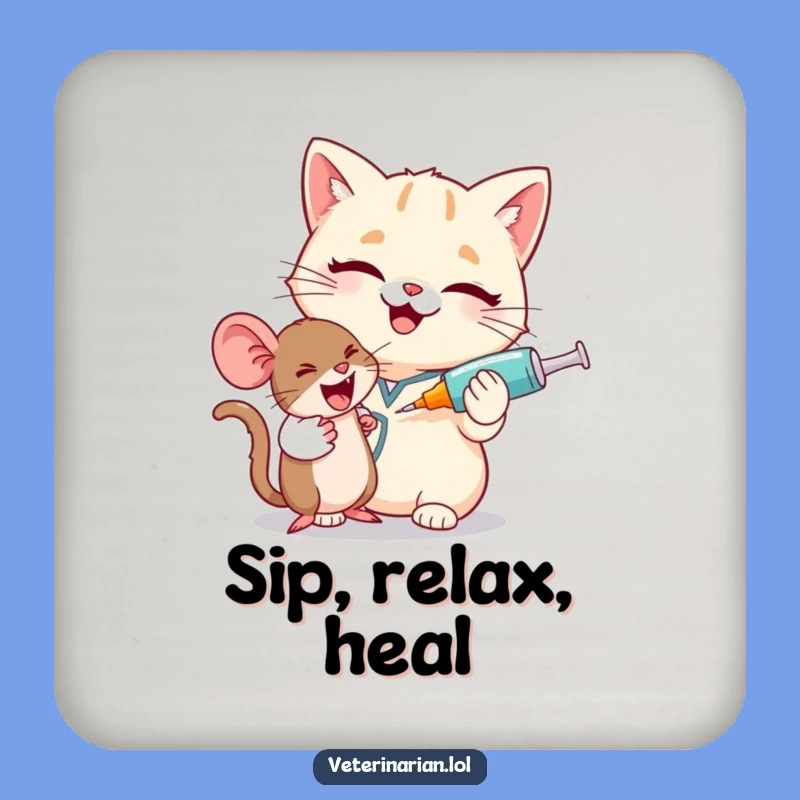 Funny Cat Vet Coaster: Giggling Nurse & Mouse Protection, Gift Set