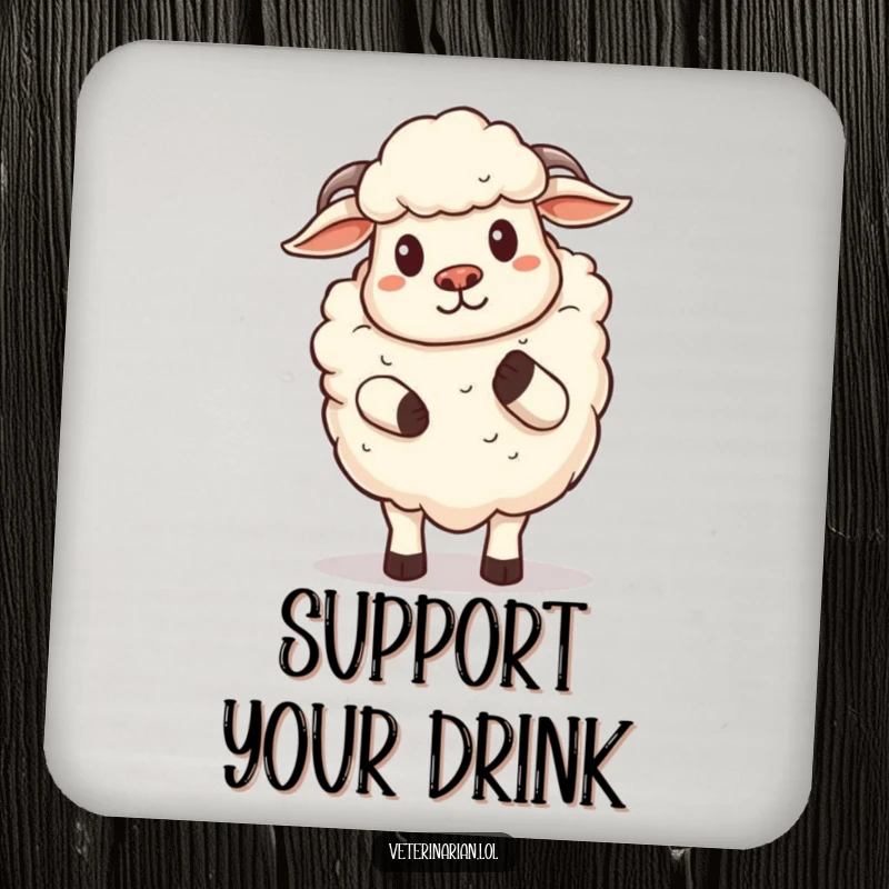 Funny Sheep Coaster: Cartoon sheep proudly giving a hoof pat, protecting surfaces with subtle humor, a charming funny gift.