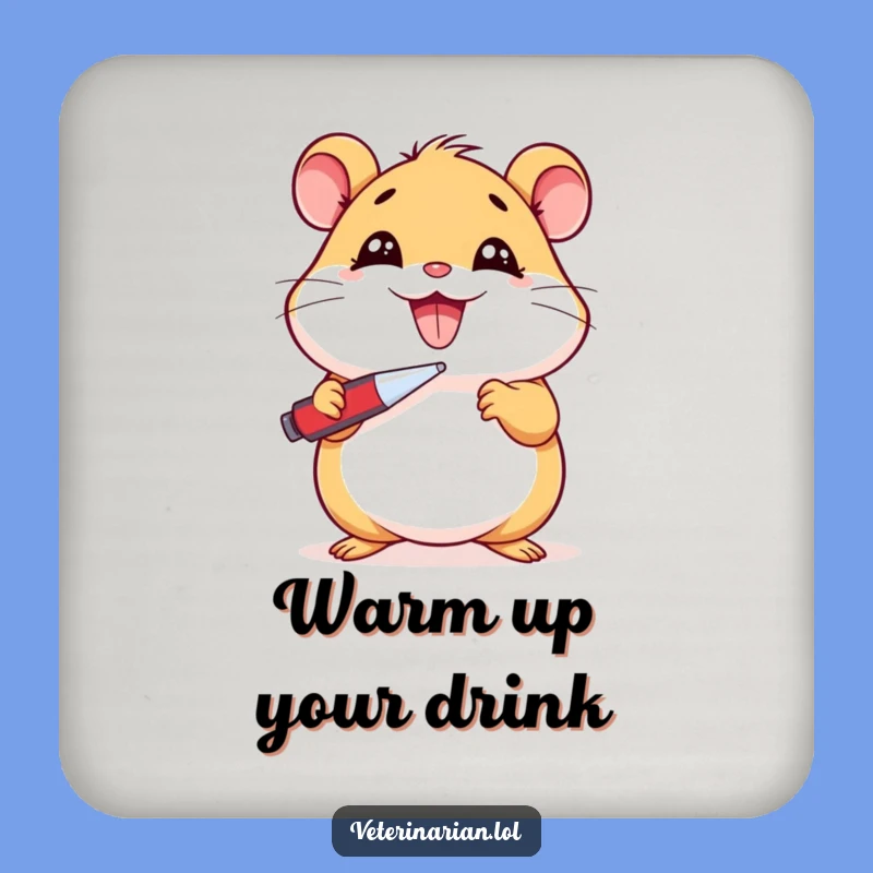 Funny Hamster Coaster: Sick Cartoon Hamster Fever Check, Protective Funny Gift