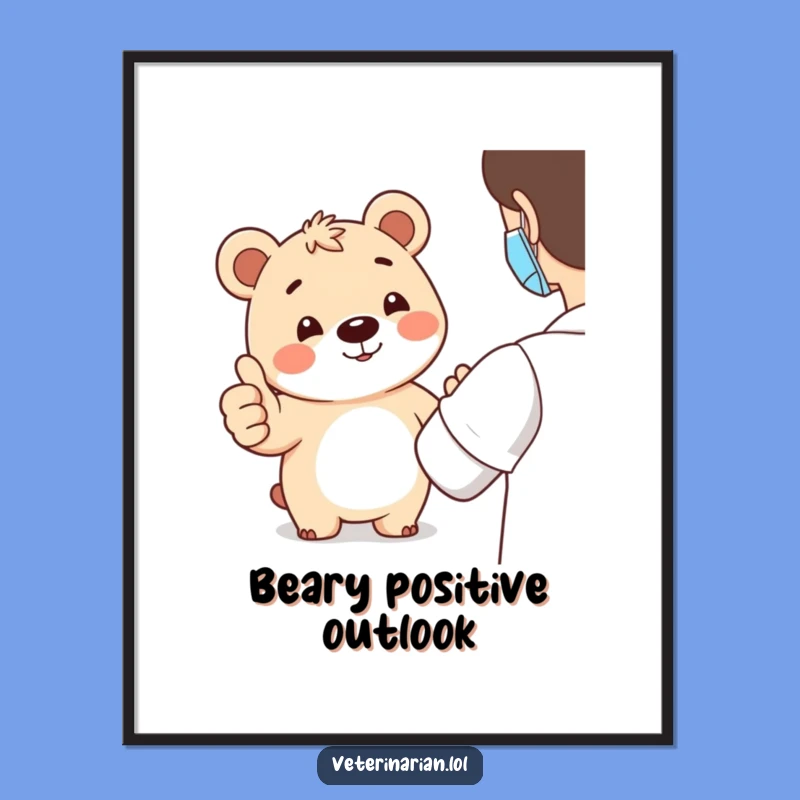 Funny Bear Thumbs-Up Art Poster: Brighten Walls with Cheerful Bear Encouragement