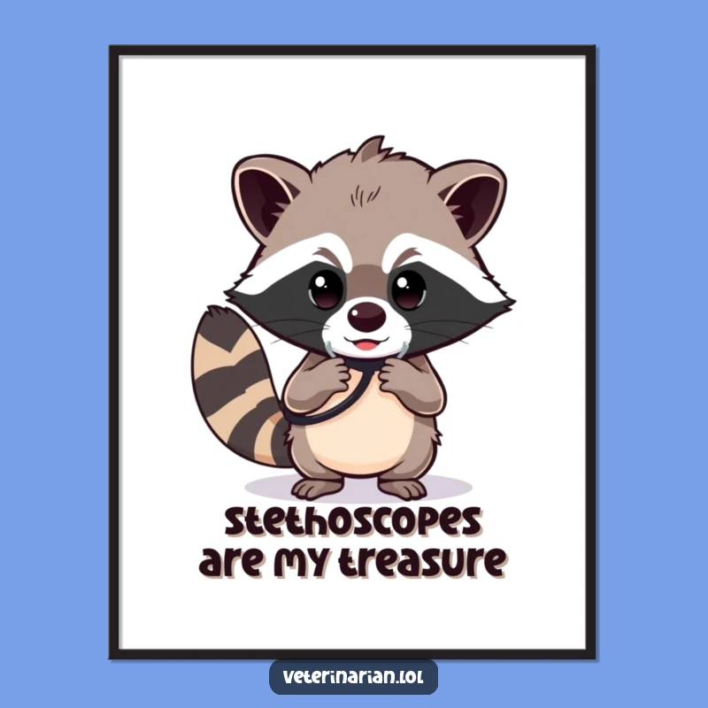 Funny Raccoon Doctor Poster: Determined Healer Art Print, Unique Decor