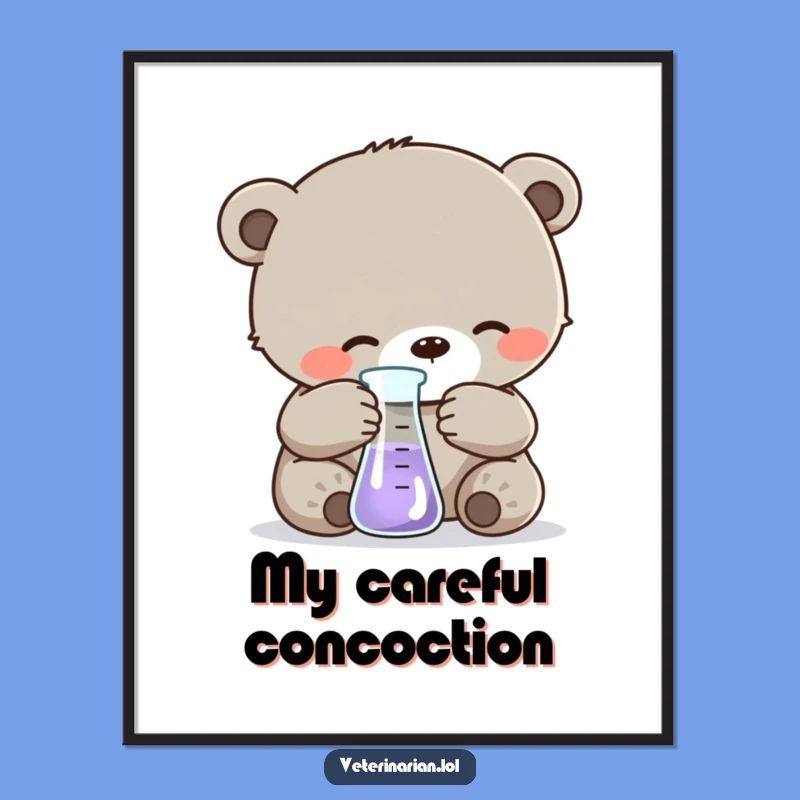 Funny Bear Cub Science Poster: Adorable Lab Art for a Smart & Cheerful Space