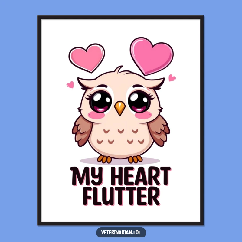 Funny Owl Heart Poster: Surprised Cartoon Owl Art, Whimsical Funny Gift