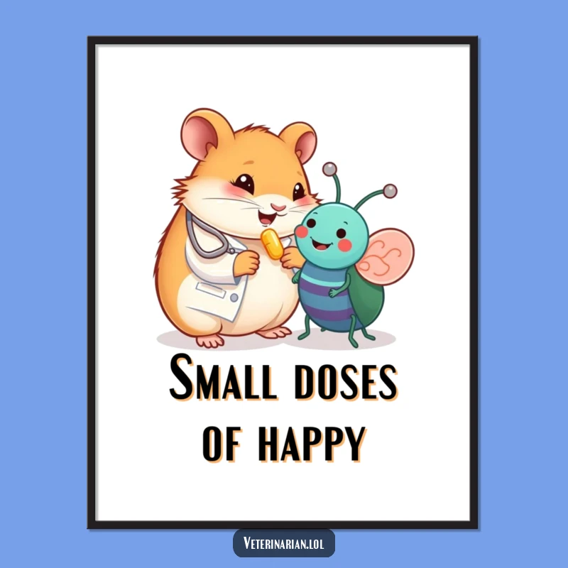 Funny Hamster Vet Poster - Tiny Vitamin Pill Art for Cheerful Walls!