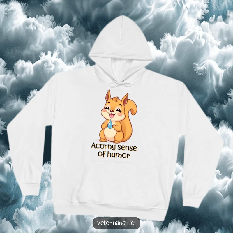 Funny Squirrel Dropper Hoodie: A soft hoodie featuring a grinning squirrel skillfully balancing a tiny dropper on its nose.