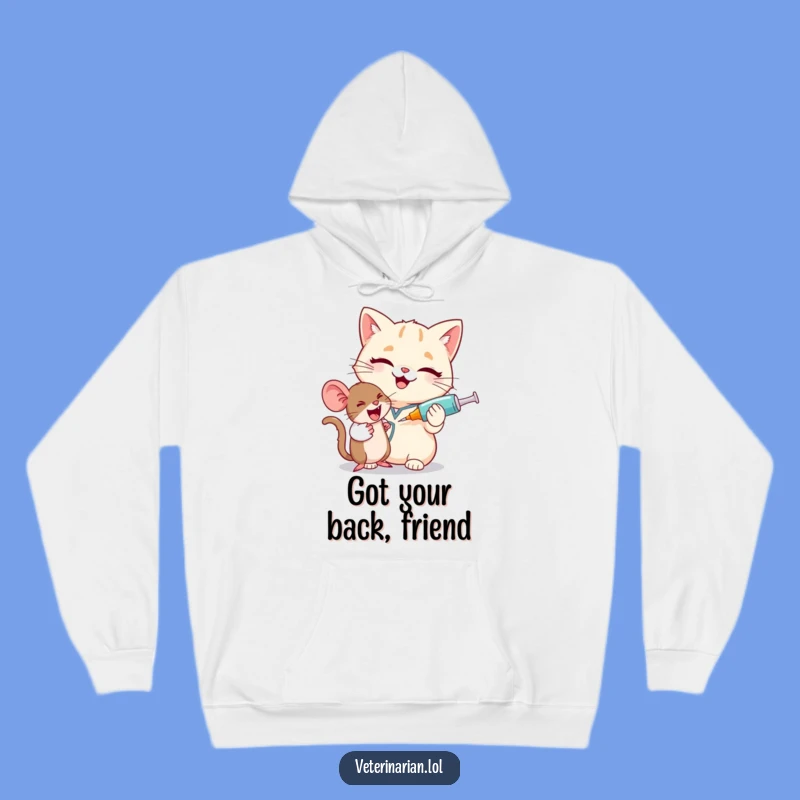 Funny Cat Vet Hoodie: Cozy Giggle with Syringe & Mouse Design, Great Gift
