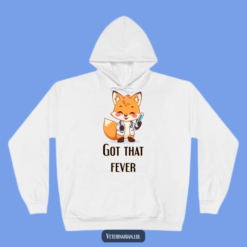 Funny Fox Vet Hoodie: Cozy Smile with Thermometer Design, Great Gift