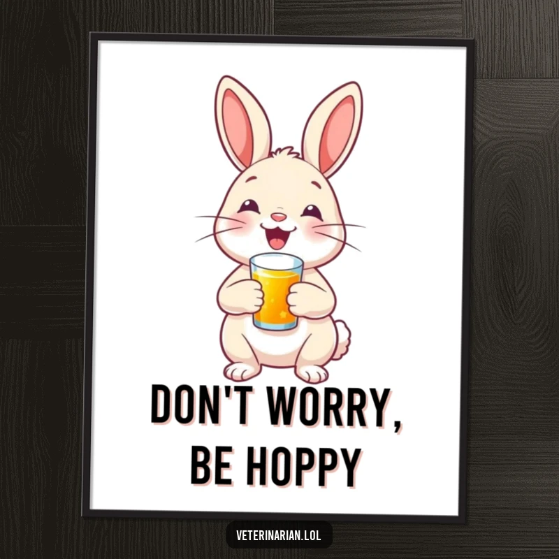 Funny free printable wall art: A proud, smiling bunny doctor administering a tiny medical shot.