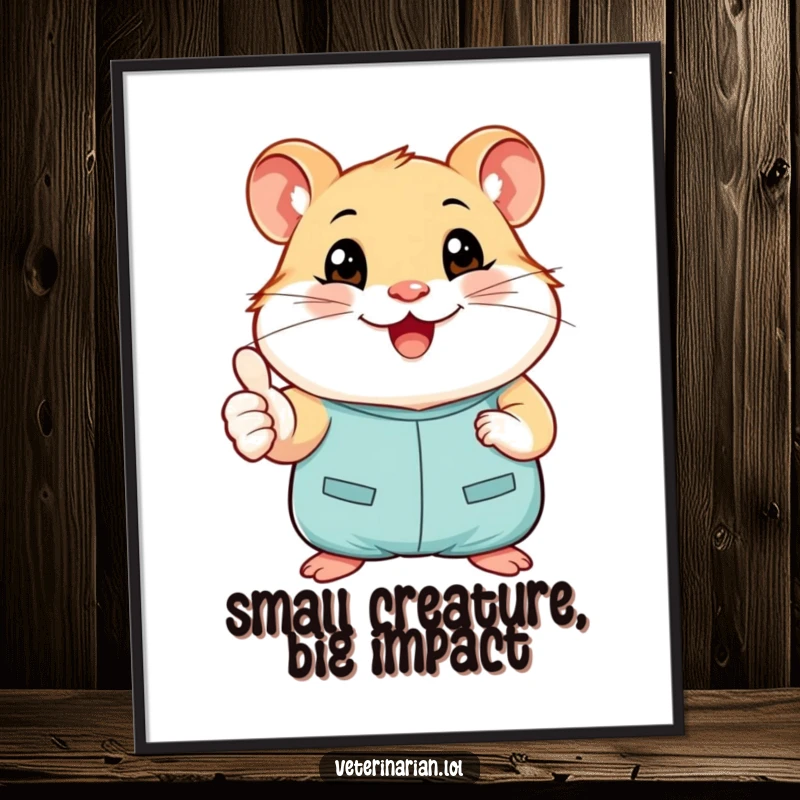 Funny Free Printable Wall Art: A smiling hamster in tiny scrubs gives a cheerful thumbs-up, radiating positivity.