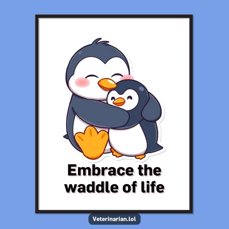 Free Printable Wall Art Funny Penguin Hugging Stuffed Pal Downloadable Humorous Decor