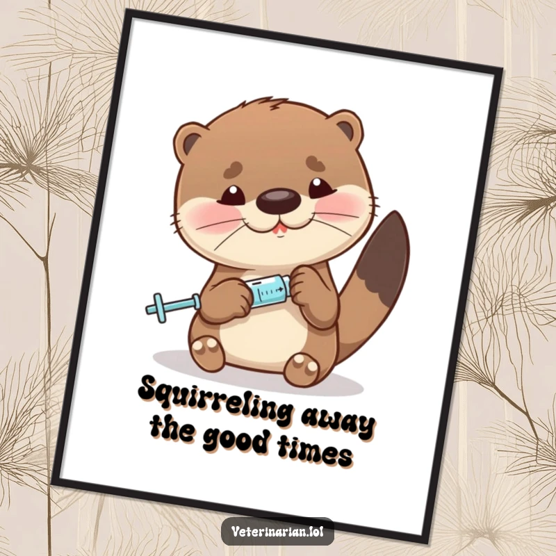 Funny Free Printable Wall Art: A sweet otter meticulously measuring liquid into a miniature syringe with utmost concentration.