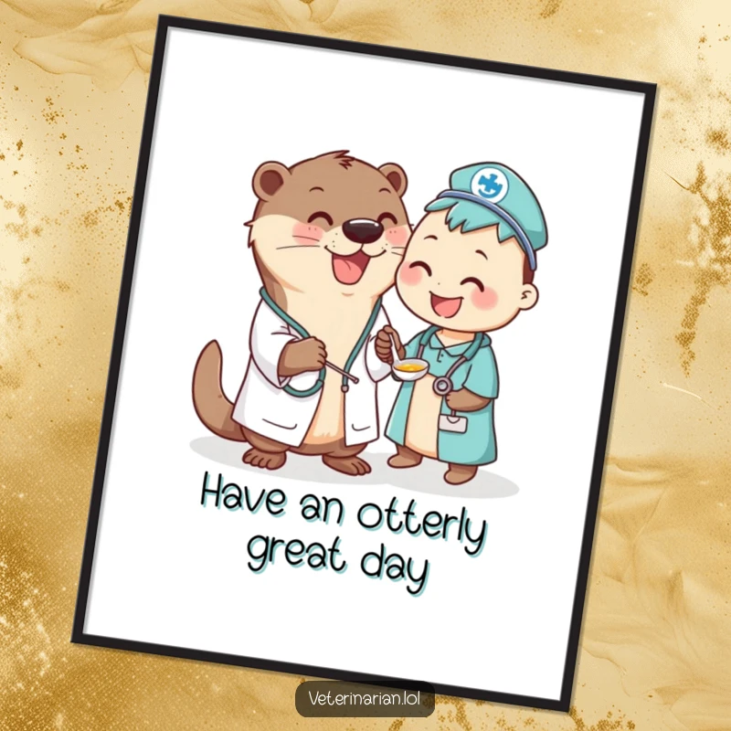 Funny free printable wall art of a joyful otter vet happily administering medicine with a spoon.