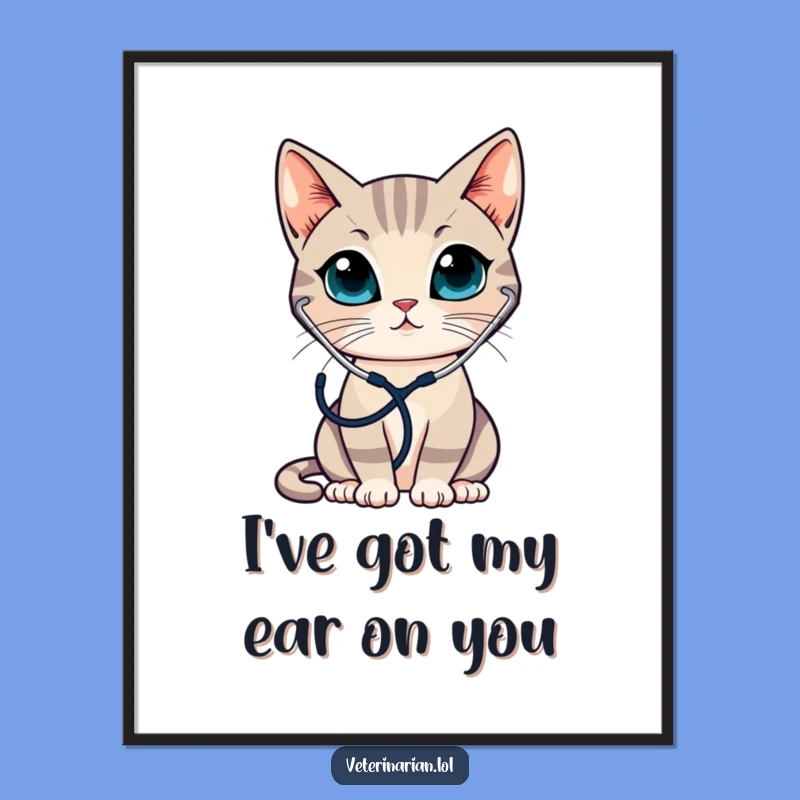 Free Printable Wall Art: Funny Cat Doctor Stethoscope Whimsical Downloadable Decor