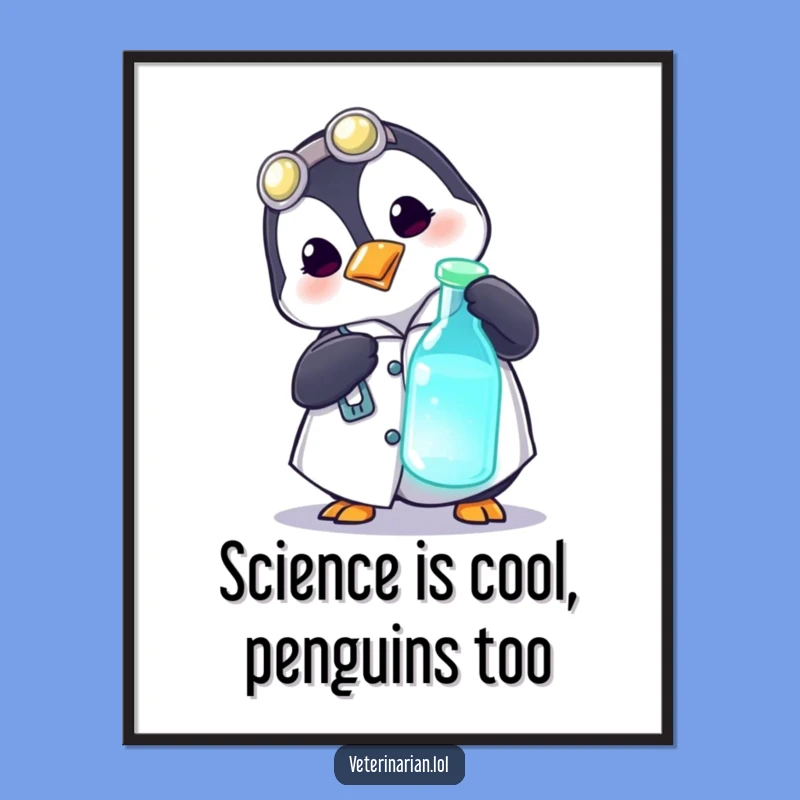 Free Printable Wall Art: Funny Penguin Doctor Lab Vial Whimsical Downloadable Decor