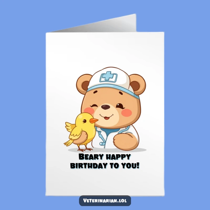 Free Printable Bear Vet Birthday Card: Gentle Bear Doctor Downloadable Gift