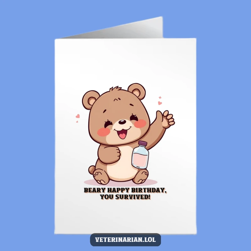 Free Printable Birthday Card: Funny Bear Potion Relief Downloadable Gift