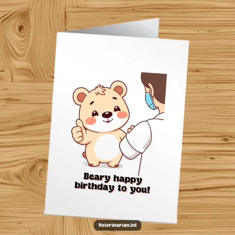 Funny Free Printable Bear Birthday Card: A smiling bear character giving a cheerful thumbs-up, wishing happy birthday.