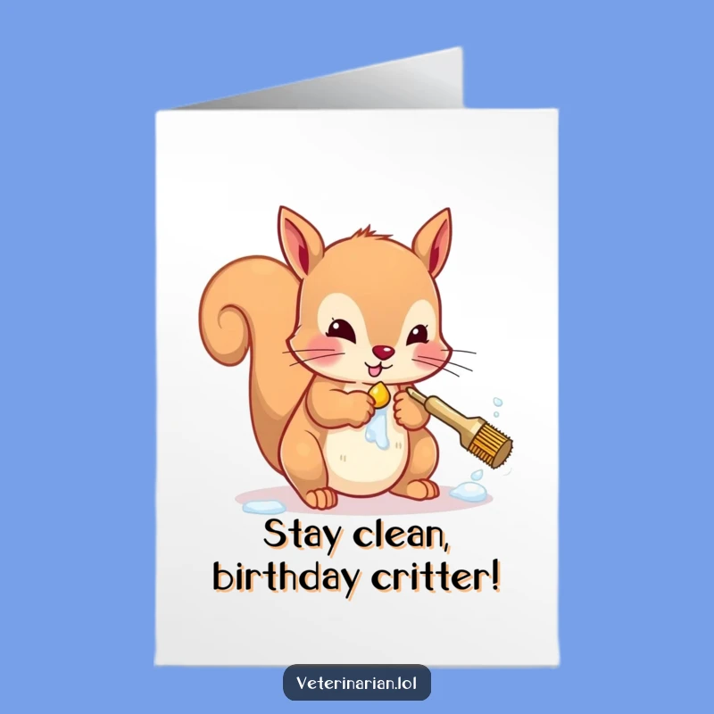 Free Printable Birthday Card: Funny Squirrel Scrubbing Paws, The Ultimate Clean Birthday Gift
