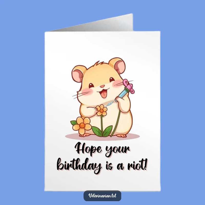 Free Printable Birthday Card: Hamster Nurse - Funny Downloadable Gift for Plant Lovers